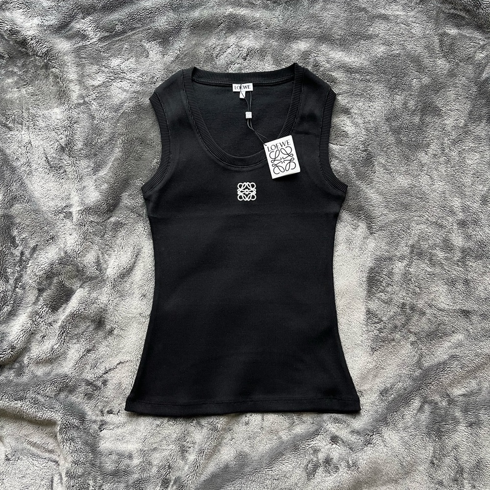 Loewe Black Ribbed Tank with White Anagram Embroidery